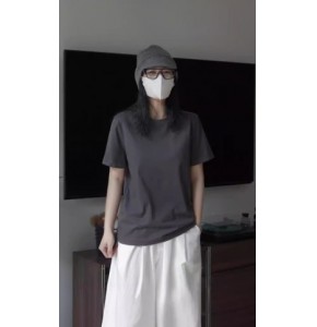 夏季新款韩版简约H型圆领短袖T恤宽松廓形亲肤休闲打底上衣女8050